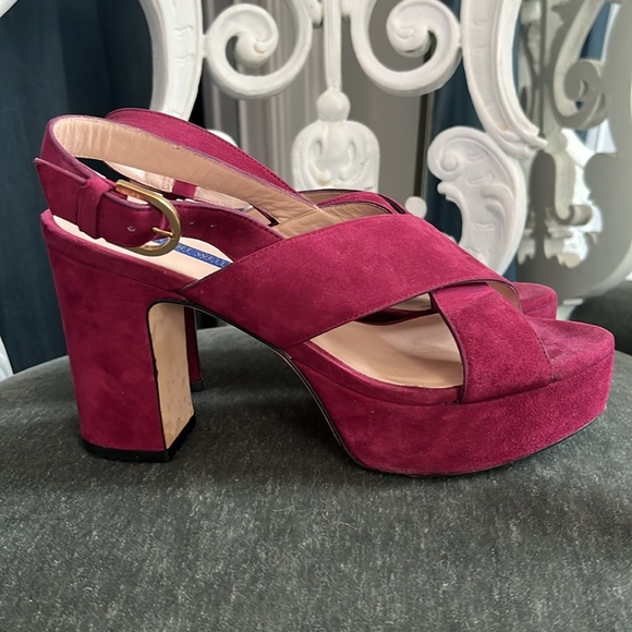 Stuart Weitzman Jerry Suede Platform Slingback Cross Sandal Purple Magenta 6.5 - Picture 2 of 8